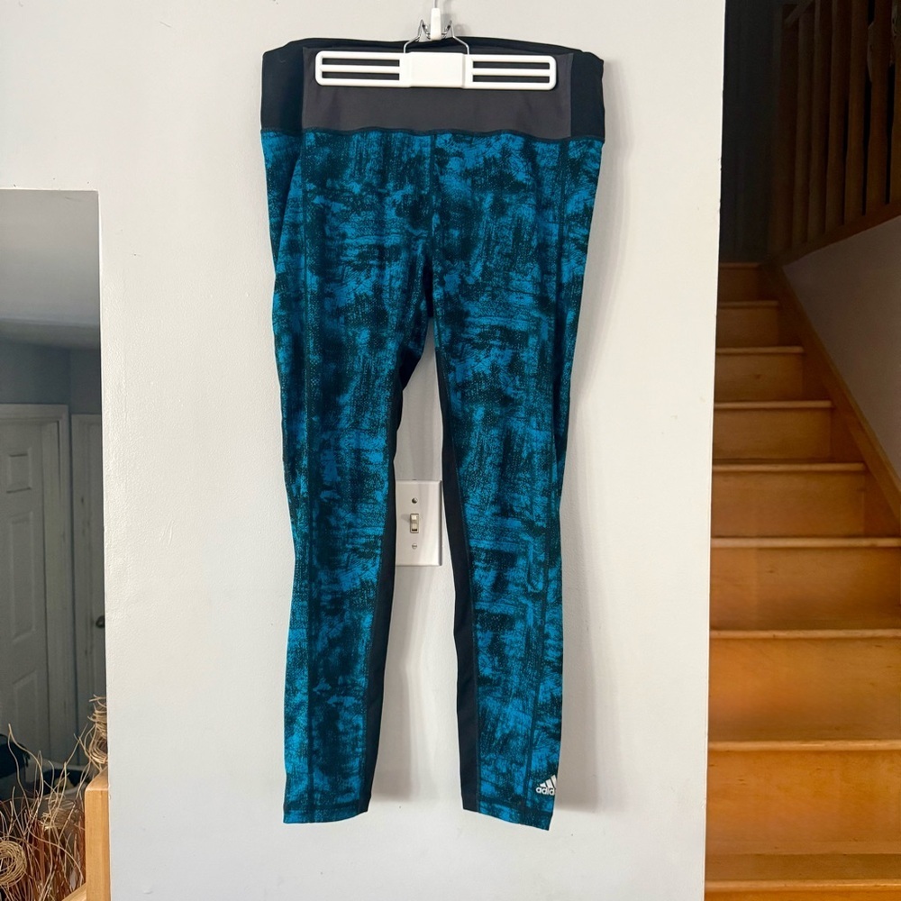 Adidas High Rise Yoga Tights Blue Space Dye Abstract